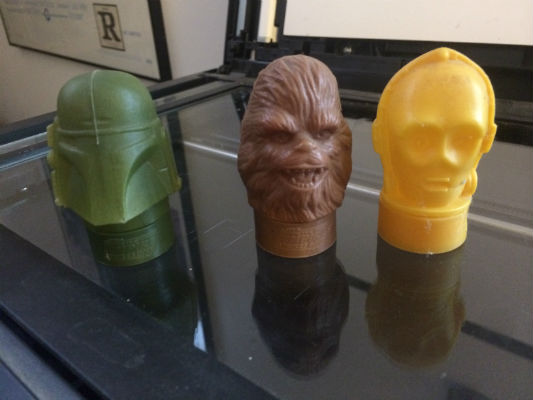 Image for Topps Star Wars Wacky Workshop Candy Head Containers-1980Featuring Chewy,C3po and one Storm soldier all empty