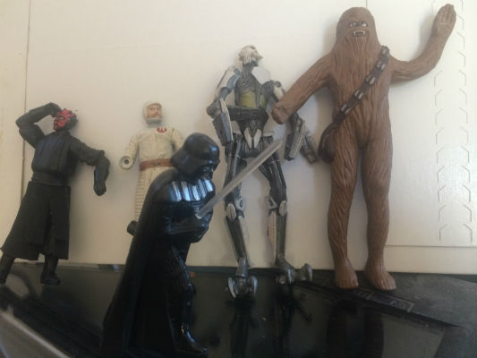 Image for 5 forgotten Star Wars figures;Darth Maul and Vader,skeleton robot,general Mcguff and Chewy