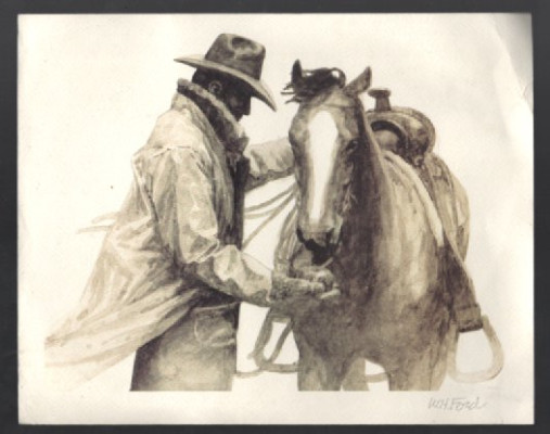 Image for Pencil SIGNED W.H. Ford Lithograph Marlboro Cowboy and Horse 8 x 10 "PARTNERS"