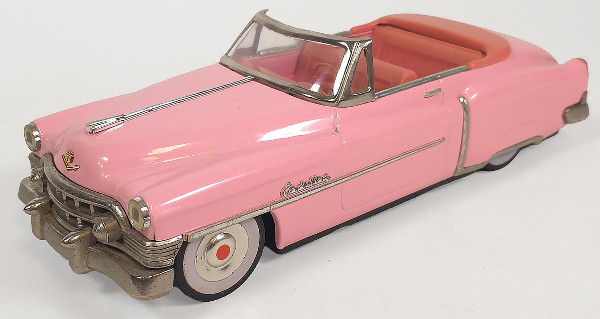 Fifties 50's Tin Toy Car 1950 Pink Cadillac Convertable Friction Scale 1:18