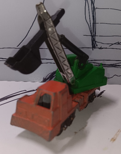 Vintage Tootsietoy Construction Truck Steam Shovel Orange Green Scoop COMPLETE!