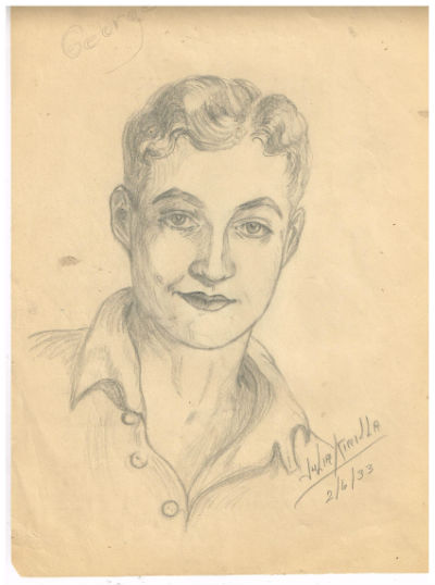 Image for Julia Kirilla:2 6x10,pencilled self portraits with mailer either drawn in 1933 or she was born in 1933