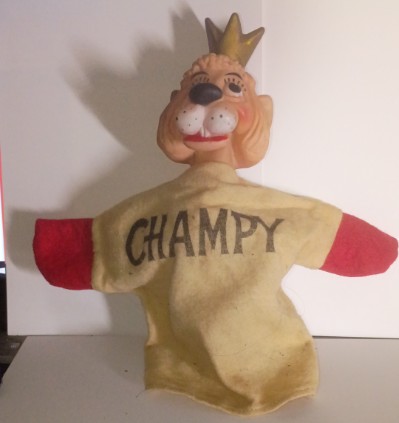 Vintage 50s Wheaties Lion w/ Crown Rubber & Cloth Hand Puppet - Champy