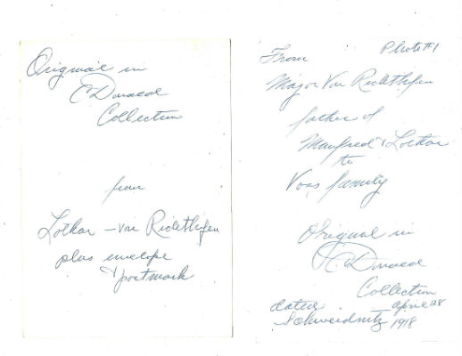 Image for 3 photographs of 2 letters written by baron Von Richtofen