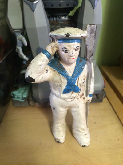 Image for X  Vintage Cast Iron 5" Tall Sailor Piggy Bank, Cast Iron Toy Naval Man
