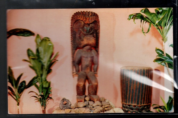 Tiki Postcards: Temple image and drum plus 4 more unwritten on back plus one written on with stamps plus 4 Promos unmarked. promo cards unmarked