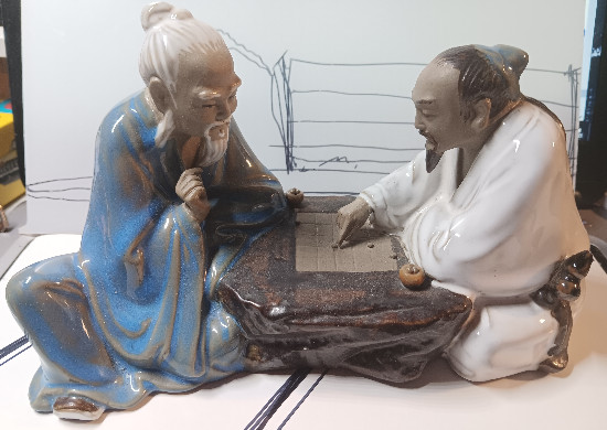 Vintage Chinese Mudman Shiwan Figure 2 Men Playing Mahjong Board Game