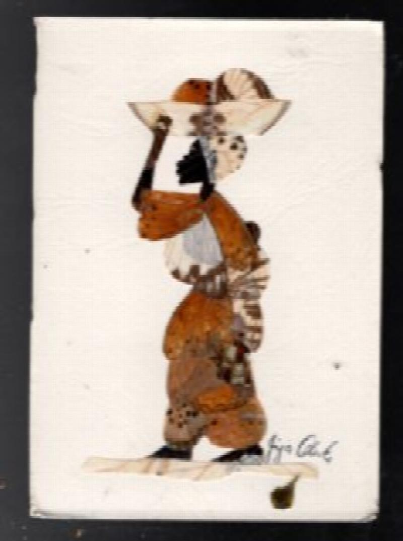 Image for Vintage Hand Crafted Butterfly Wing Art Picture African Woman w/ basket