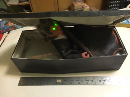 Image for Vampire in Coffin:Coffin opens and the Vampire sits up his evil eyes blinking green light and then...