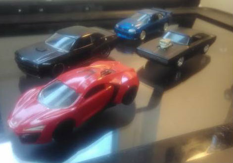 Image for Fast & Furious 1:55 Diecast Cars 1970 Dodge Charger RT,Lykan Hypersport,2012 Dodge Challenger SRT8,2002 Nissan Skyline GT-R all 4 loose