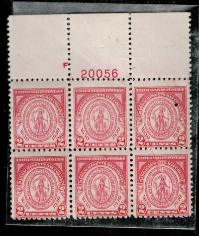 US Plate Block Stamp Scott# 682 Mass. Bay Colony Seal 1930 Blk of 6